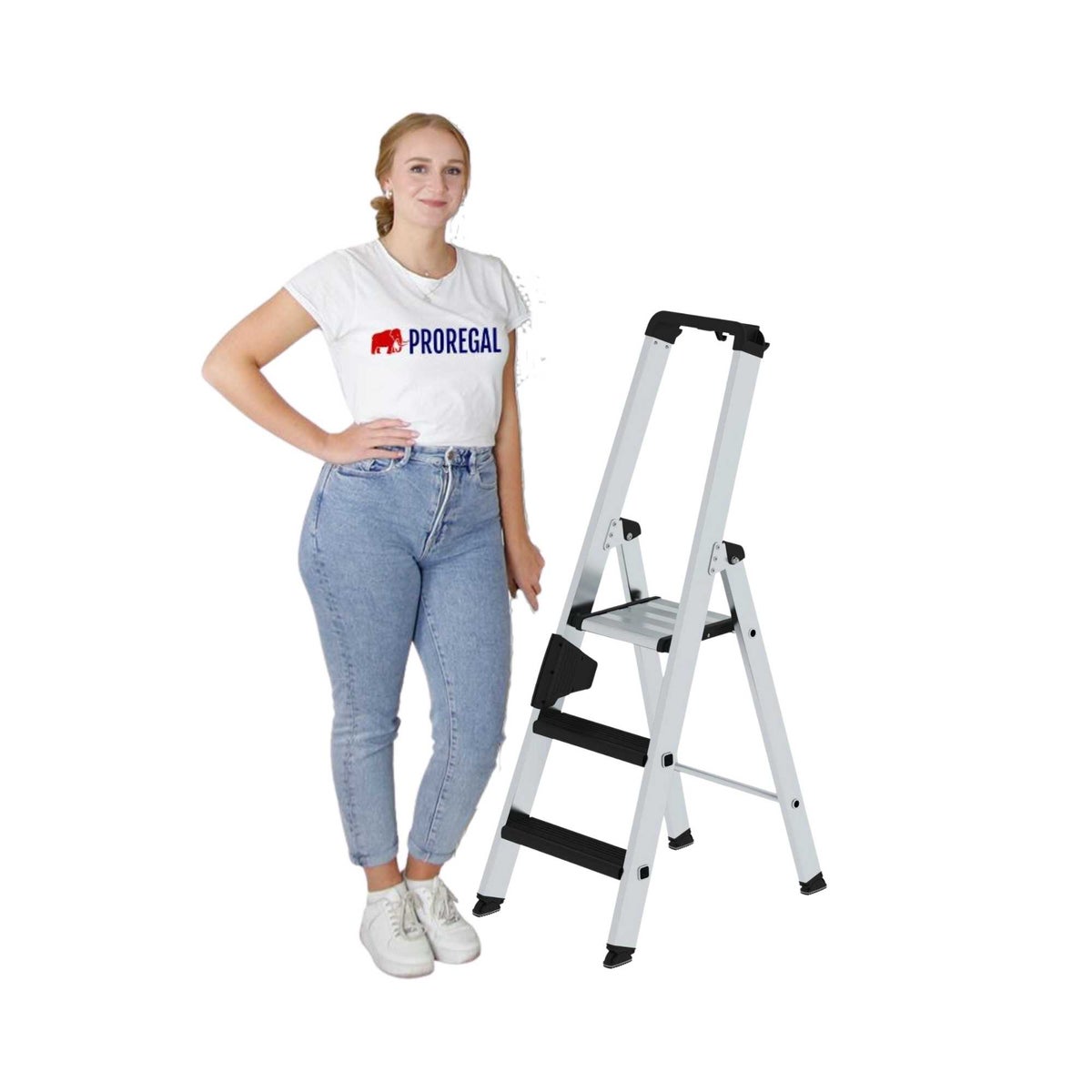 PROREGAL Trapladder, eenzijdige toegang met Clip-Step Relax, 3 treden
