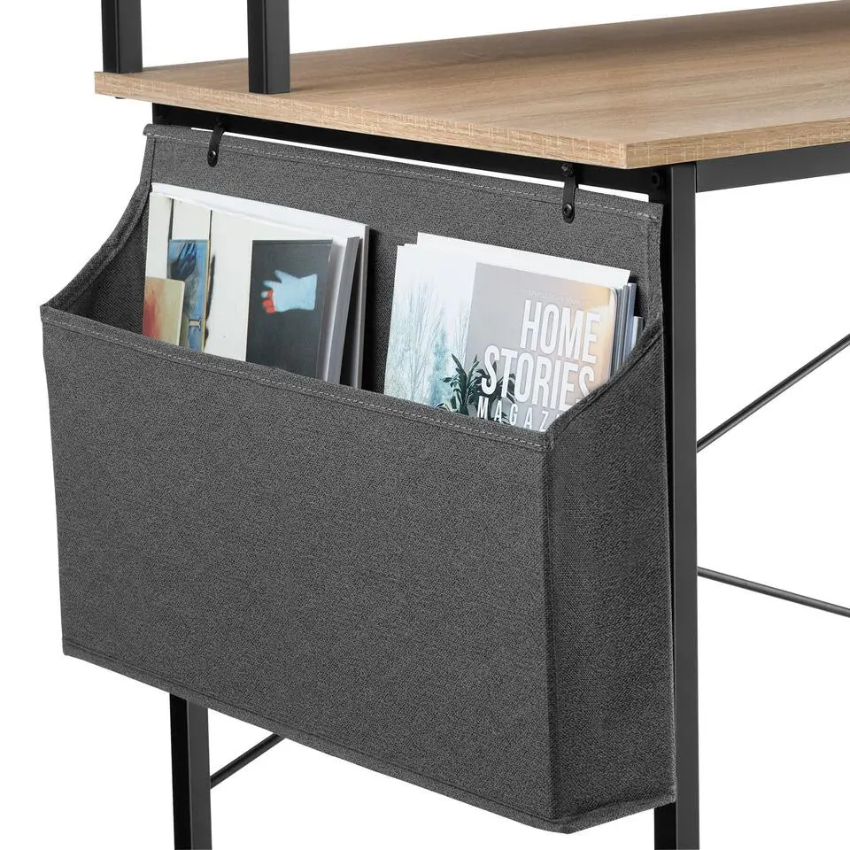 tectake Bureau met plank en organizer, Industrieel Licht Hout, Eiken Sonoma