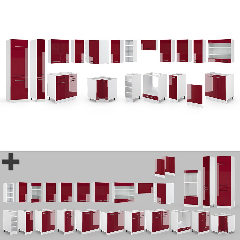 Vicco Eckküche Fame-LINE Küchenzeile Küche 257x347 cm Bordeaux Hochglanz