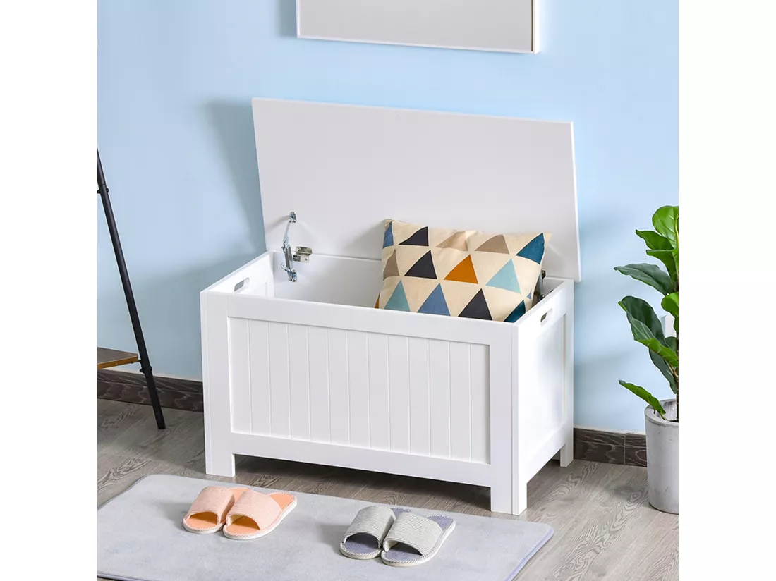 Coffre malle de rangement 81L x 40l x 46H cm MDF blanc
