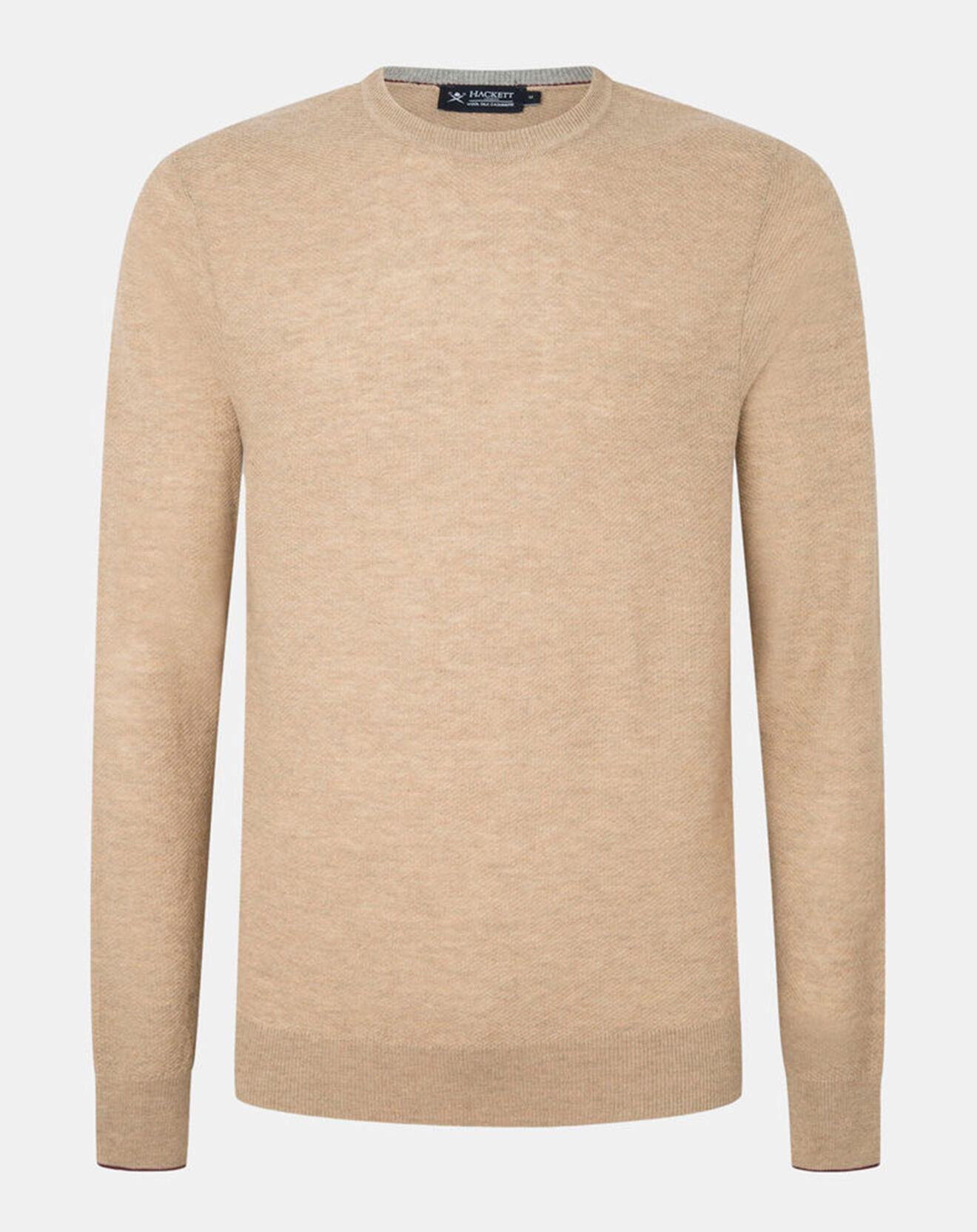Hackett London Pull en Laine, Soie & Cachemire col rond texturé beige
