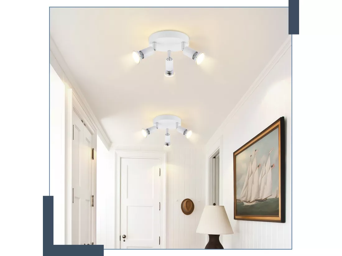 NETTLIFE Plafonnier LED GU10 -3 Spots de Plafond Ronde Moderne Spots de Plafond 350° pour Cuisines Couloir Chambre Salon - sans Ampoule Blanc