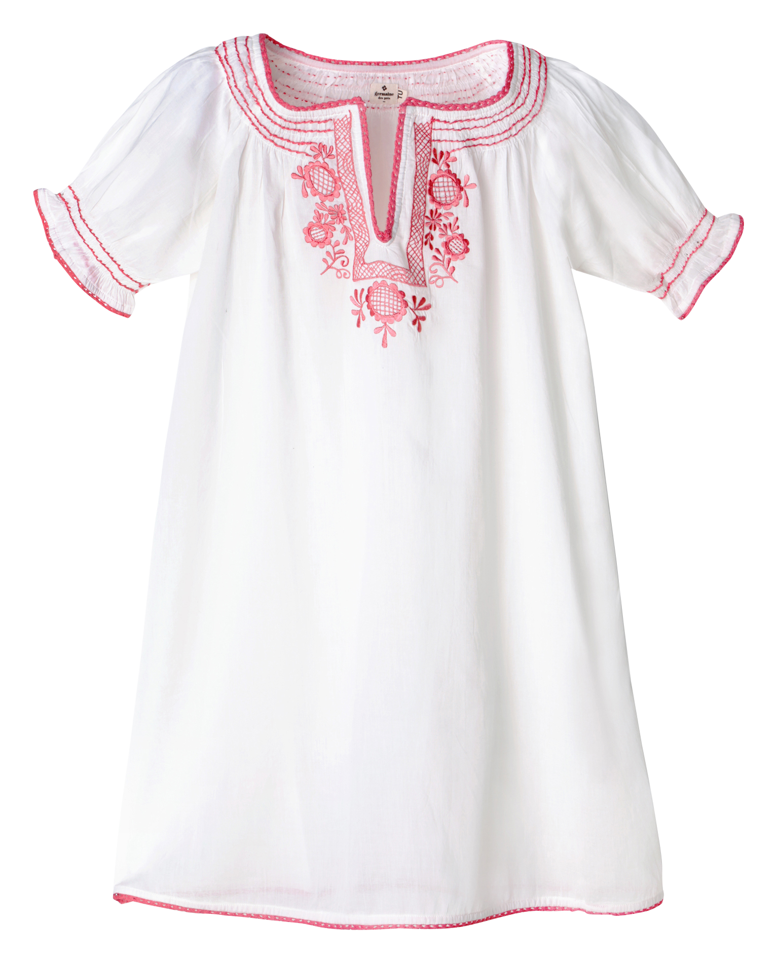 ZOE - Robe courte brodée col tunisien en coton | Blanc