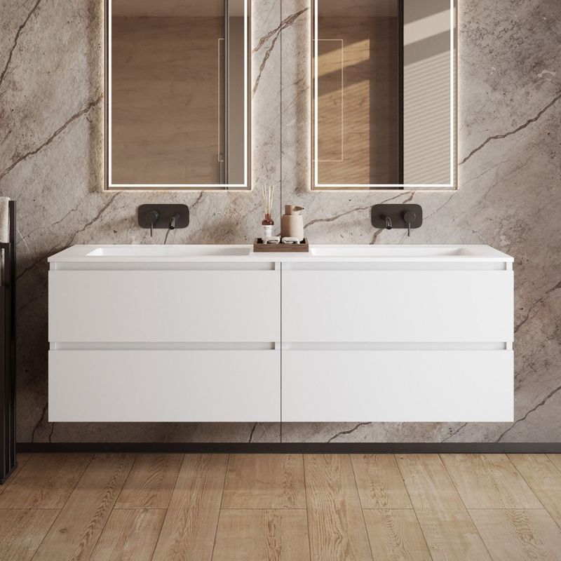 Fontana - Cosmos - Badmeubel - Wit Mat - 160cm met Dubbele Wastafel Zonder Kraangaten