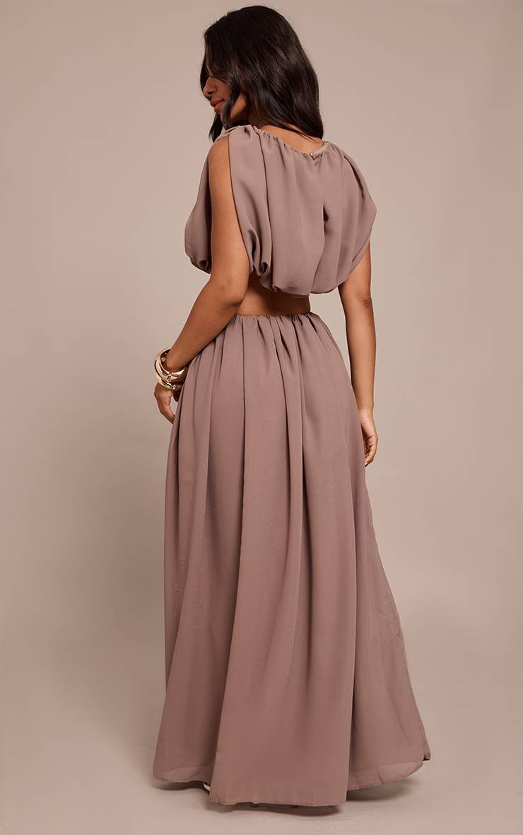 Taupe Jupe Longue Coordonnée En Mousseline À Effet Bouffant Petite Taille
