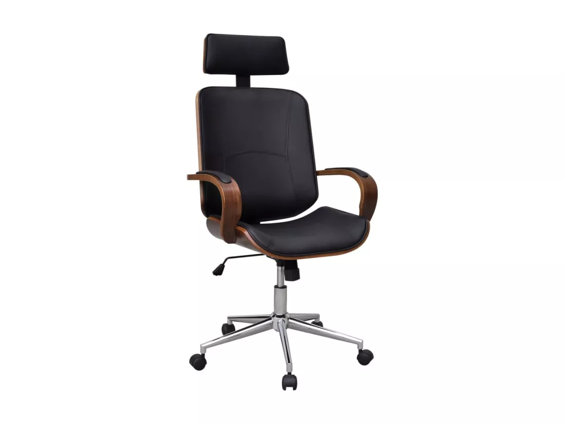 Chaise de bureau avec appuie-tête Bois cintré Similicuir