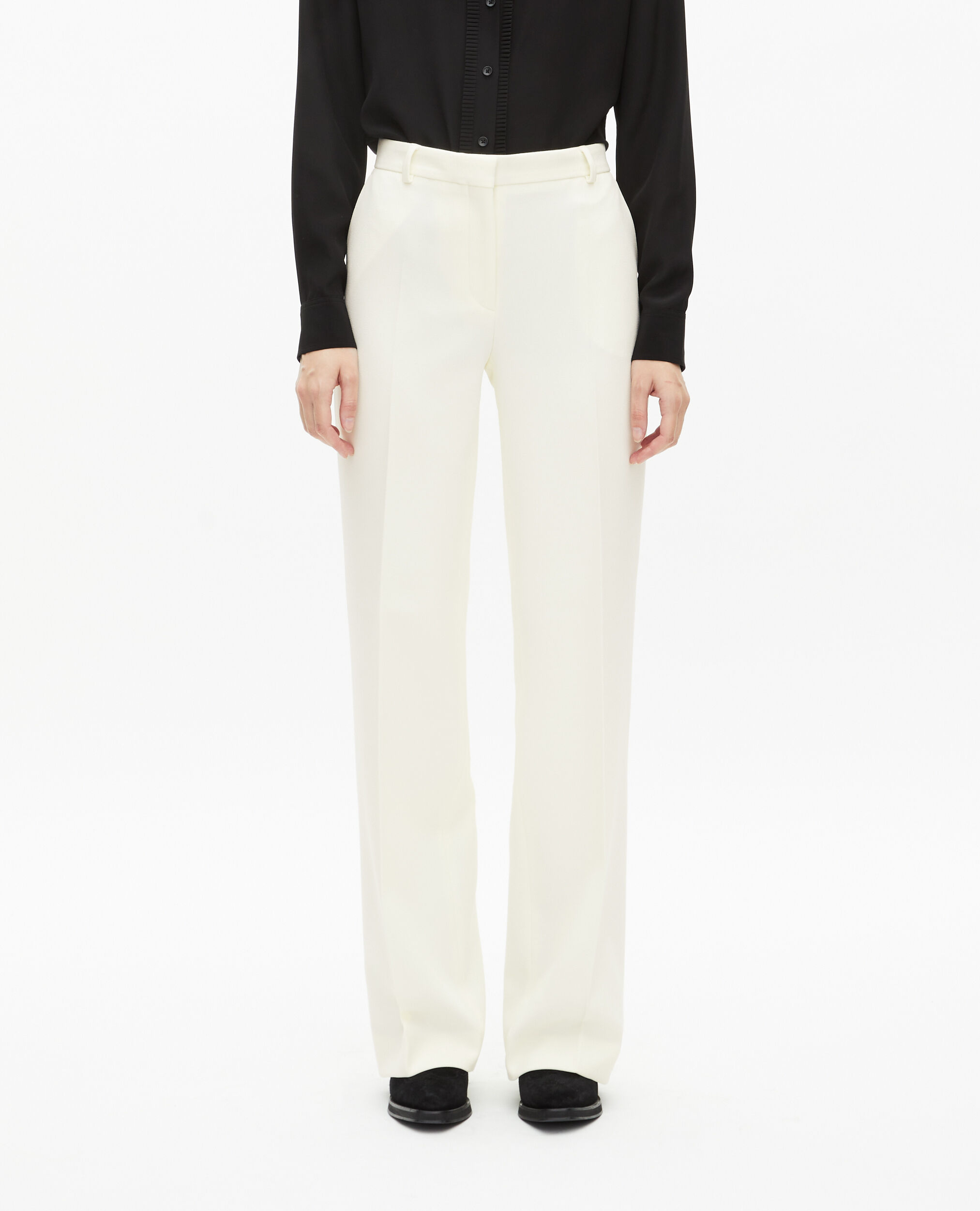Pantalon tailleur en crêpe coupe droite écru