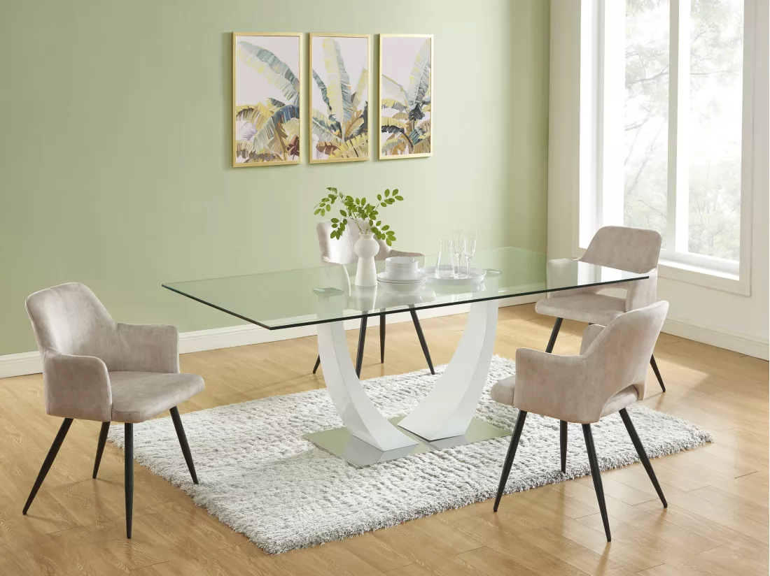 Lot de 6 chaises avec accoudoirs en tissu et métal noir - Beige - KADIJA