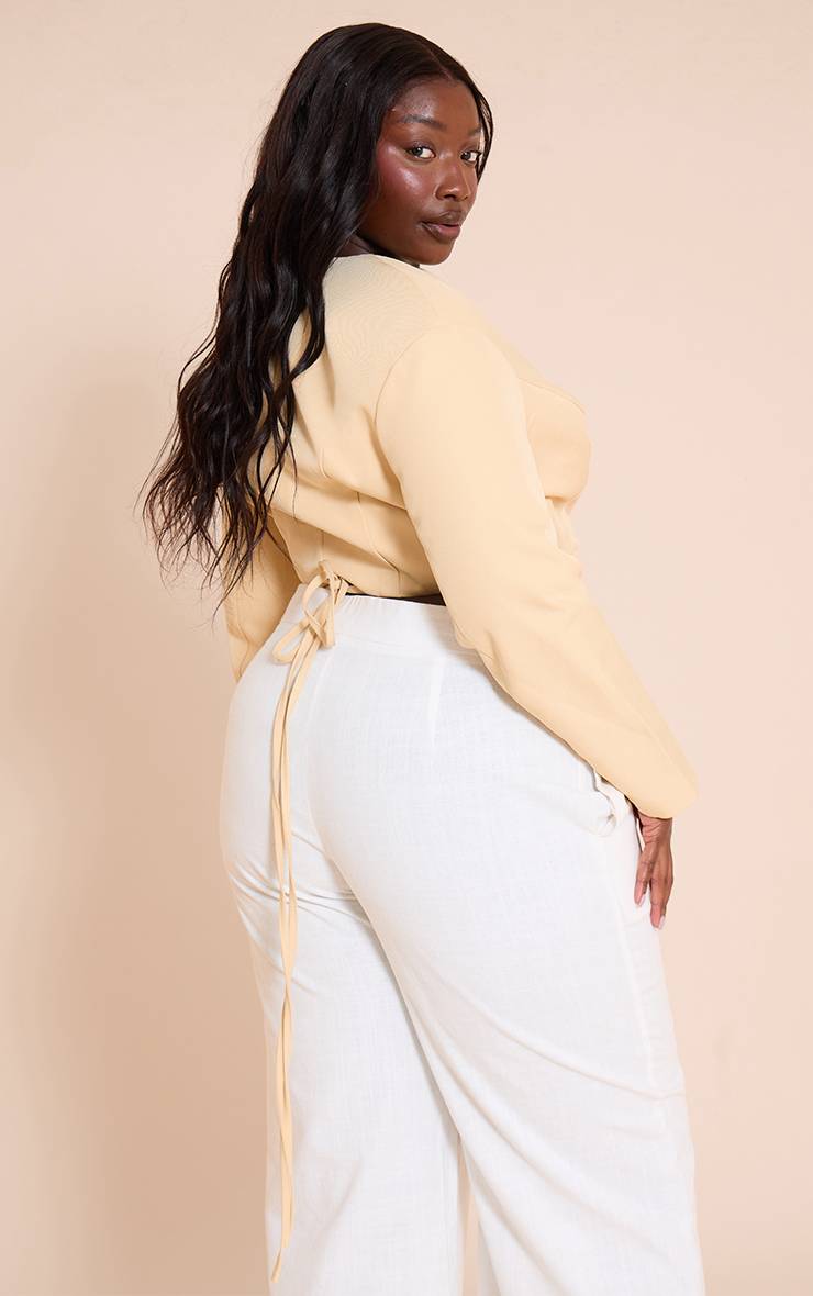 Pale Yellow Blazer Grande Taille Cache-cœur Avec Ceinture À Nouer À La Taille