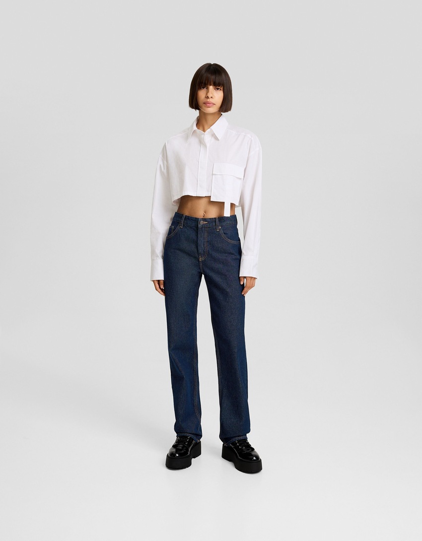 calça jeans de corte reto