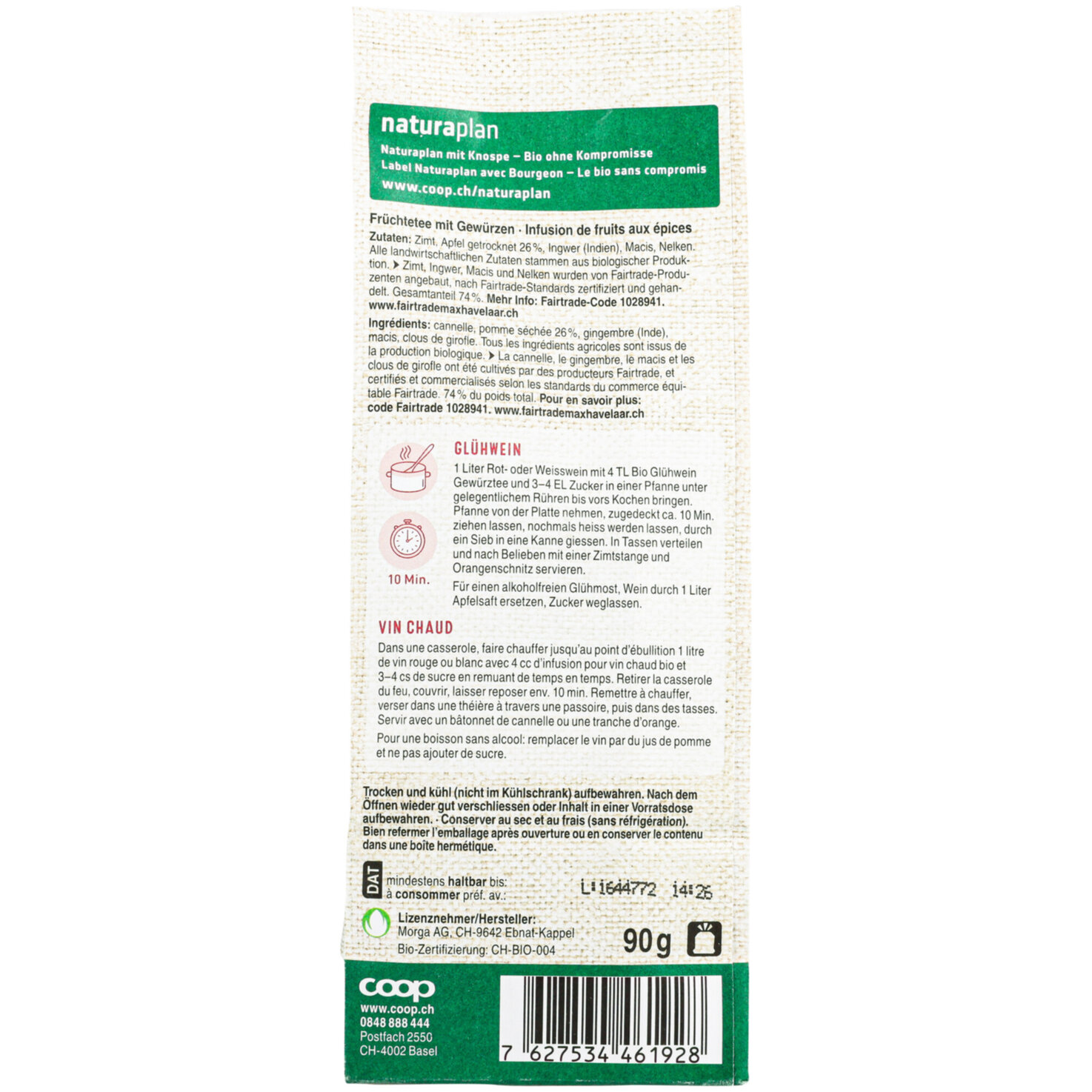 Naturaplan Bio Fairtrade Glühwein Gewürz Tee