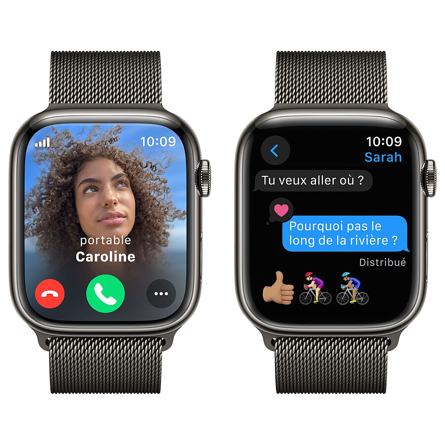 Apple Watch Series 9 GPS + Cellular - Acier Inoxydable Graphite - Bracelet Milanais - 45 mm