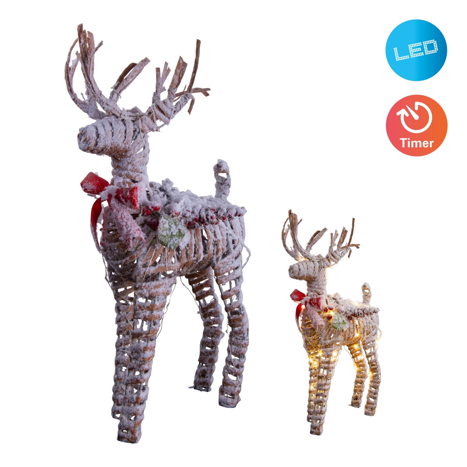 LED-Weihnachtsdeko RENTIER - naturfarben - mit Timer
