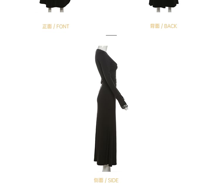 Bababy - Maxi-zeemeerminjurk met lange mouwen, V-hals, effen gerimpelde kanten rand
