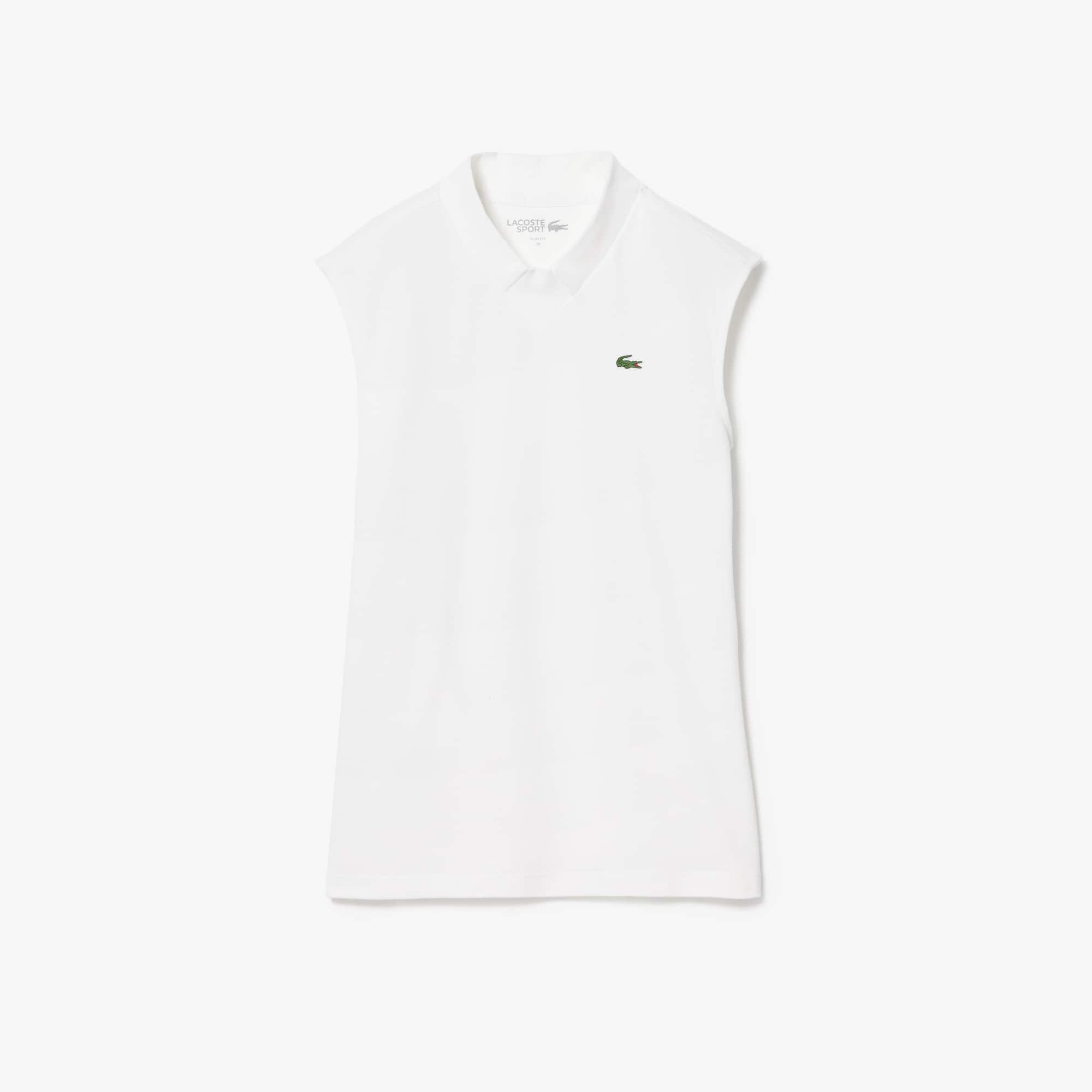 Polo sans manche femme Golf Lacoste SPORT ultra-dry en coton biologique Manches Courtes - Blanc - Lacoste - Femme