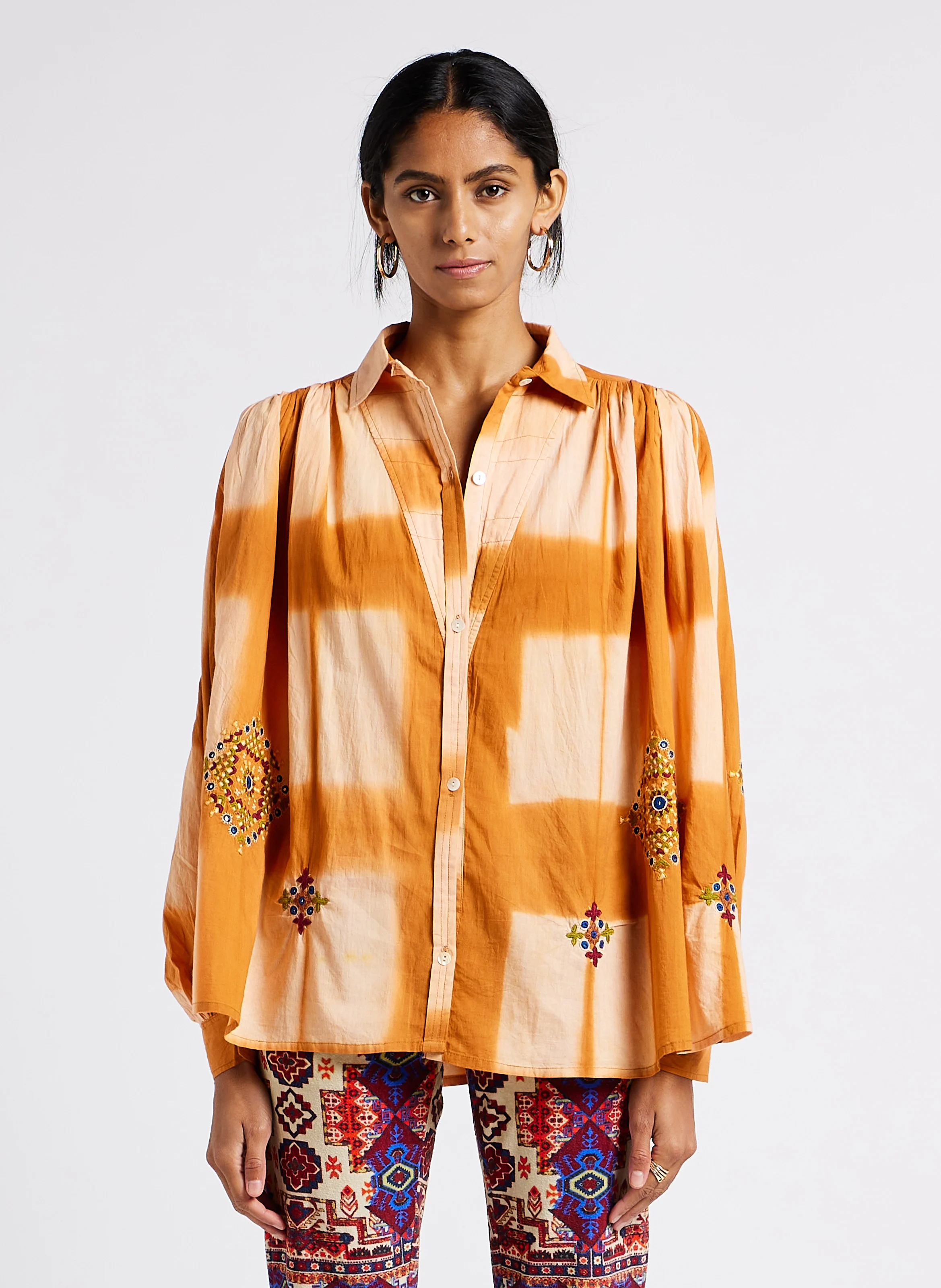 PALM - Chemise col classique imprimée et brodée en coton| Orange