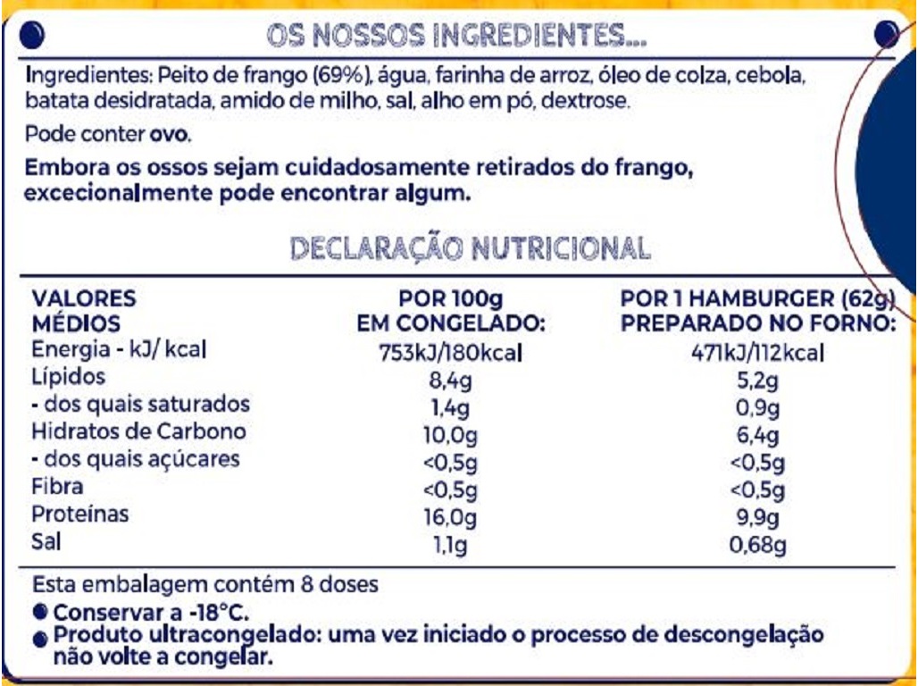 HAMBURGERS IGLO FRANGO SEM GLÚTEN 8UN 480G