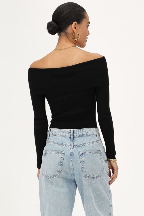 Zwarte off-shoulder top met rib