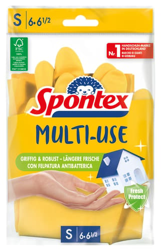 Spontex Multi Use, Haushaltshandschuhe mit Frischeschutz und FSC-Naturlatex, innen mit Baumwollbeflockung, Größe S