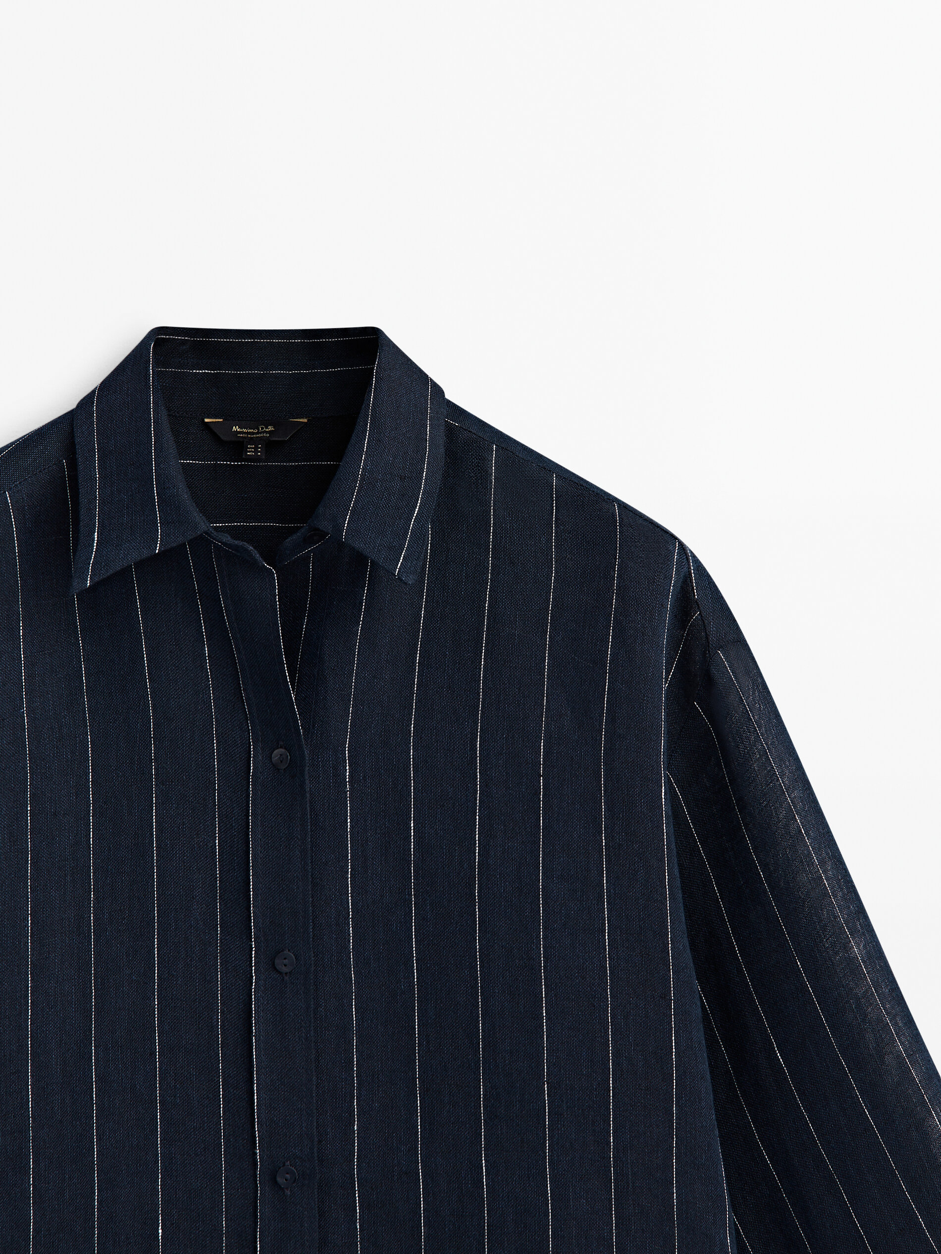 Camisa 100% linho na cor azul marinho raias - AZUL