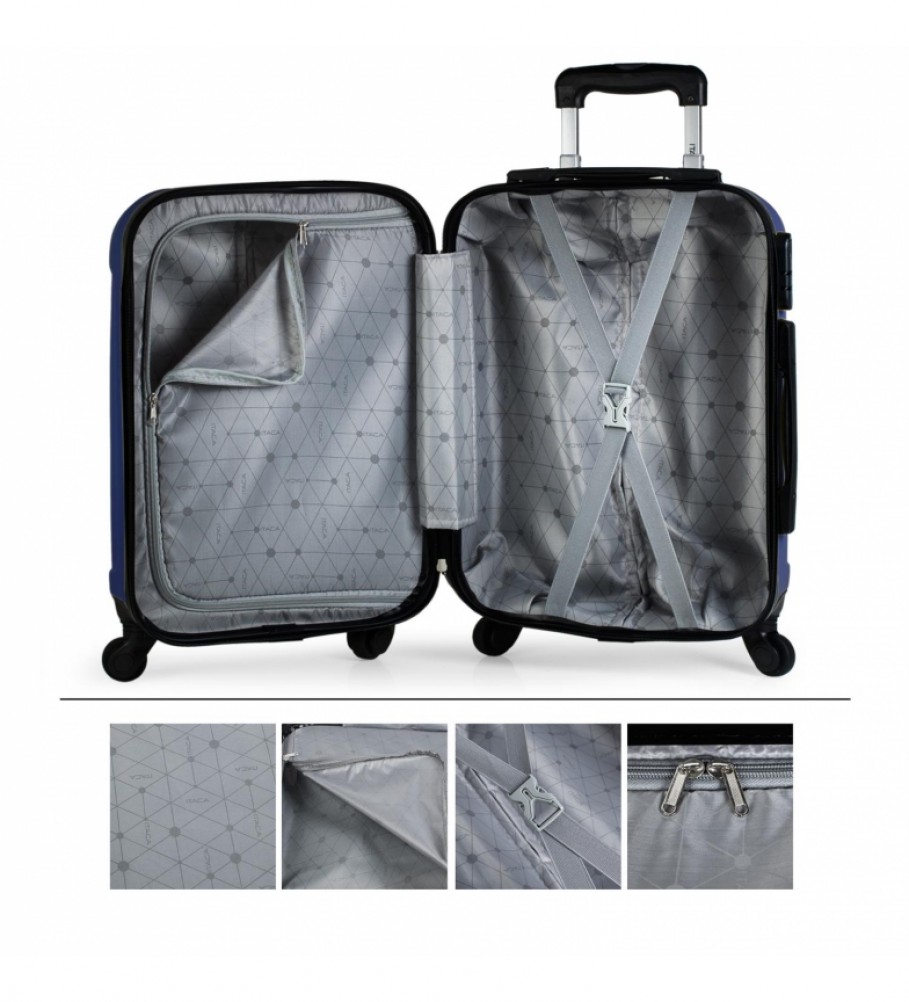 Mala de cabine rígida ITACA com 4 rodas 771150 Azul Marinho - 55x37x20cm -