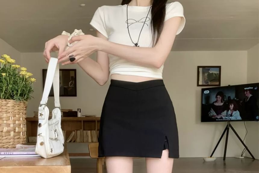 Moon City - Hoge taille effen skort met zijsplit