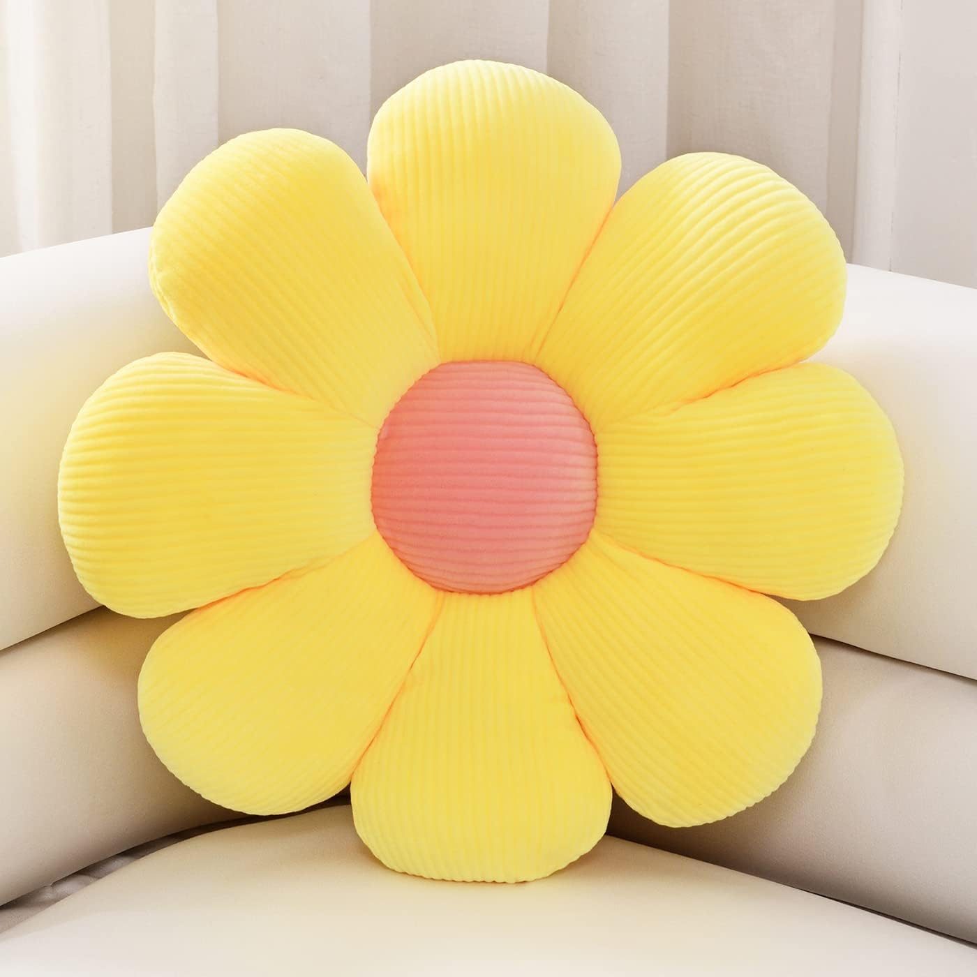 (Ø50cm) Boden Kissen Weiche Plüsch Blume Home Deko Sitzpolster - Gelb