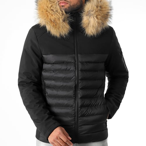 Doudoune Light Puff Avec Fourrure Beige 0055 Noir