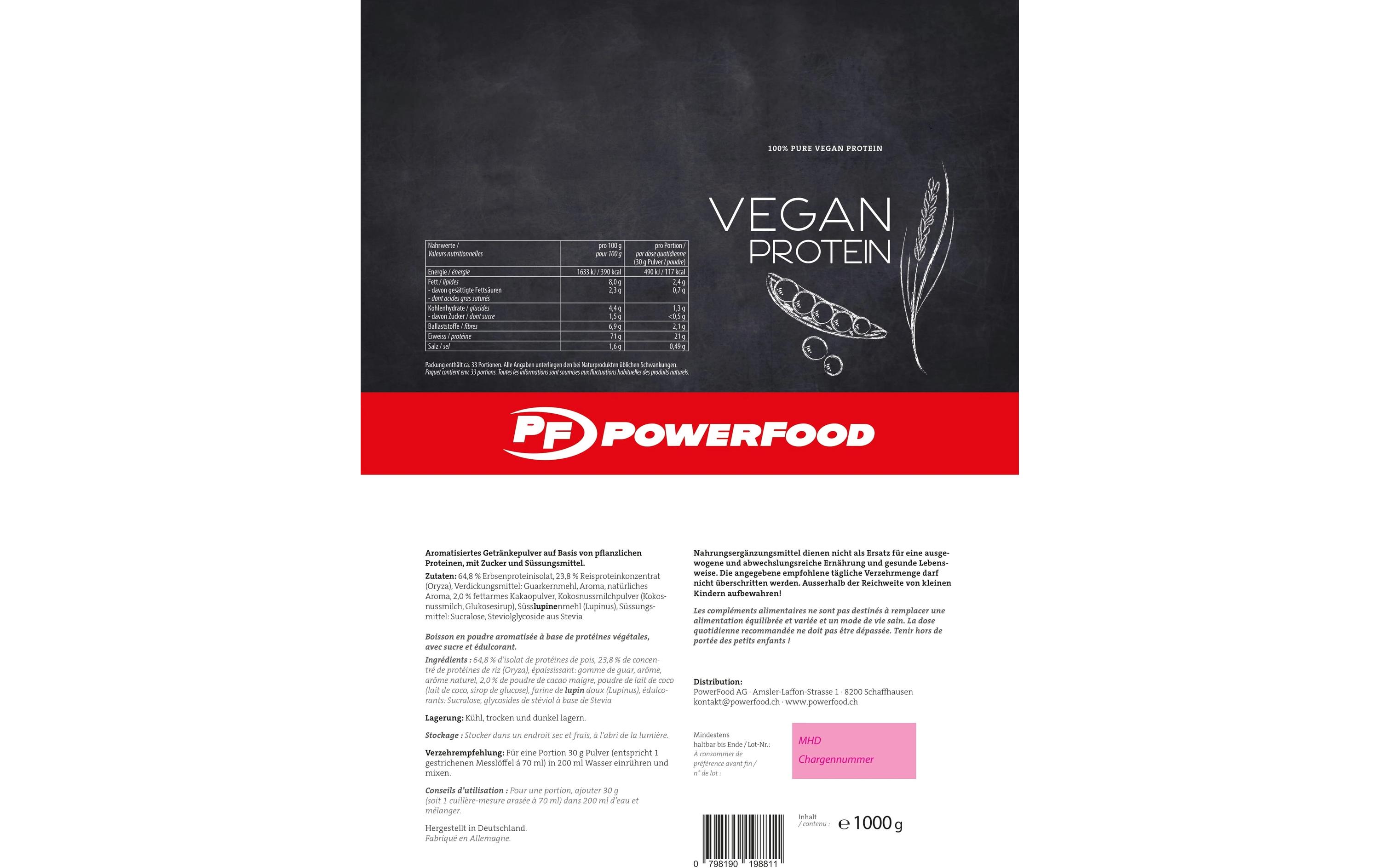Pulver Vegan Schokolade 1000 gVeganes Eiweisspulver