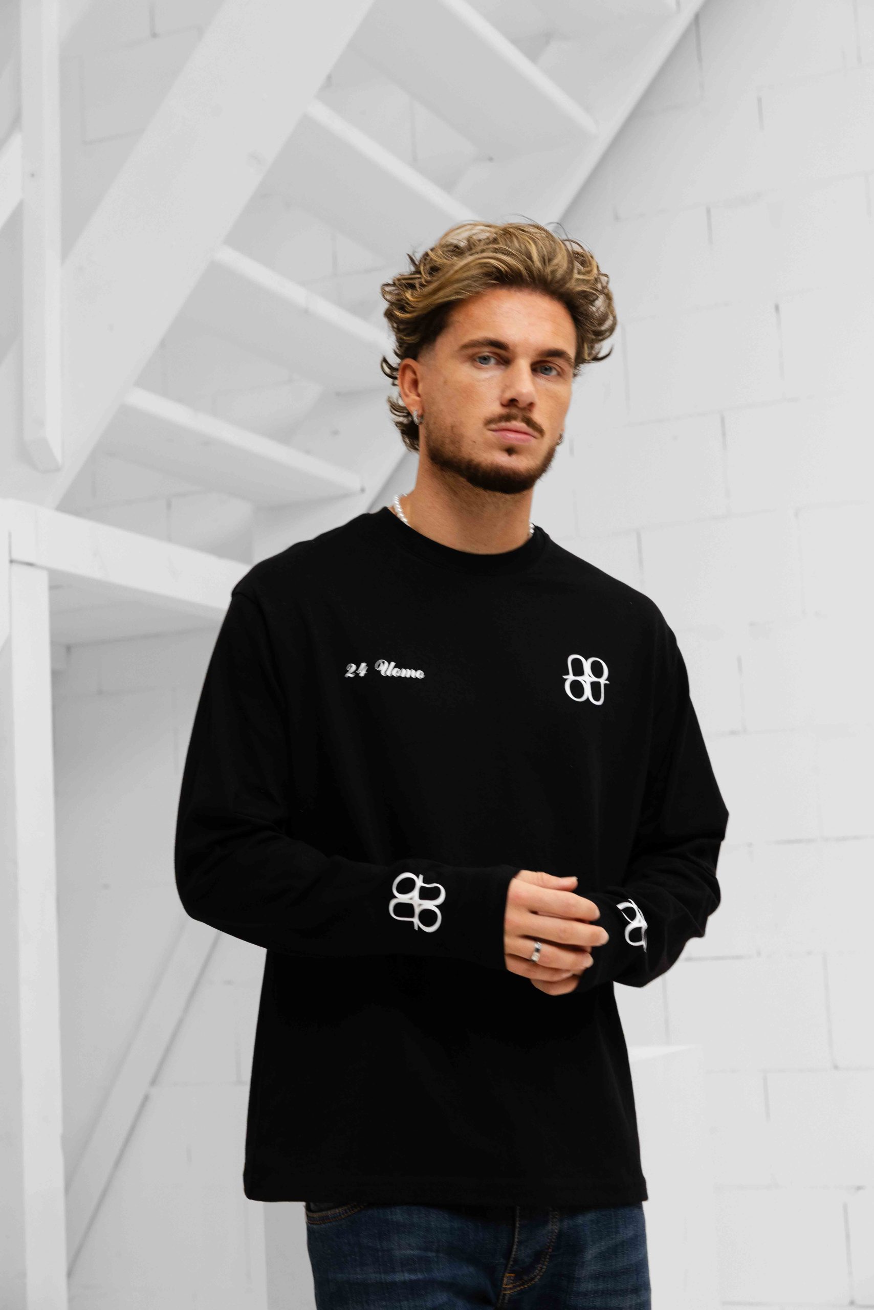24 Uomo Symbol Longsleeve Shirt Heren Zwart/Wit