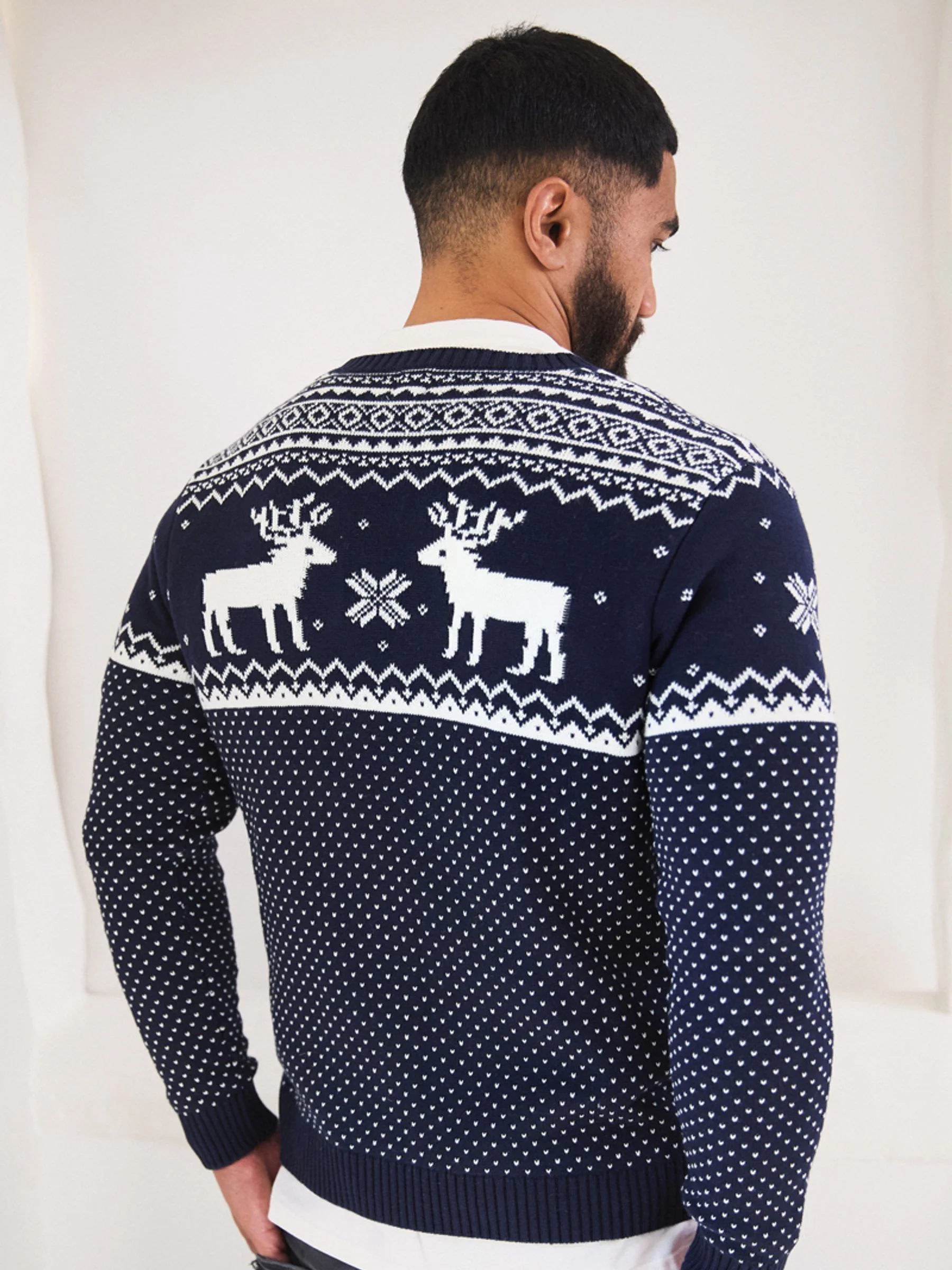 Marineblauw - Kerstmis rendiertrui met Fairisle-patroon
