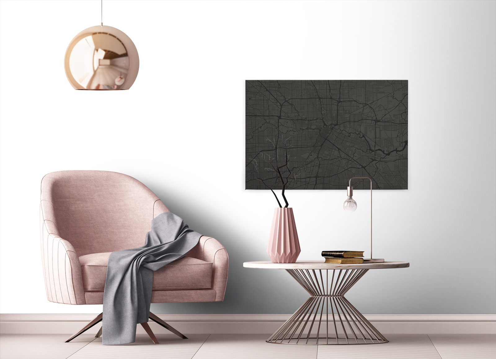 Leinwandbild STADTPLAN - schwarz-grau - 90x60 cm