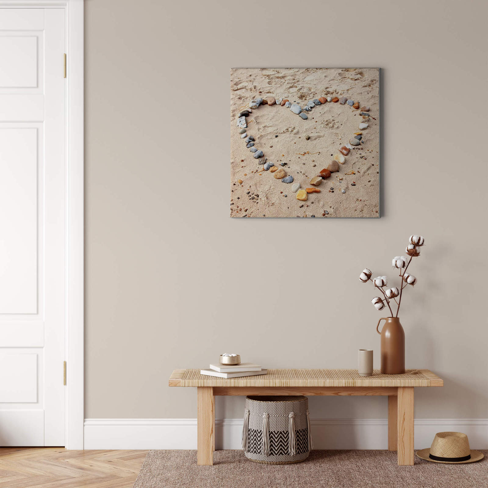 Leinwandbild HERZ AUS STEINEN - beige - 50x50 cm