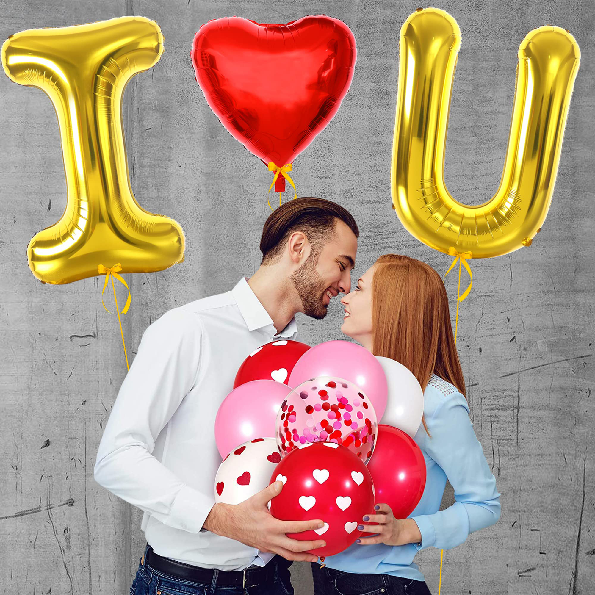 (3-tlg. Set) 230x95cm XXL Party Folien Ballon Deko Luftballon für Valentinstag / Antrag - I Love U