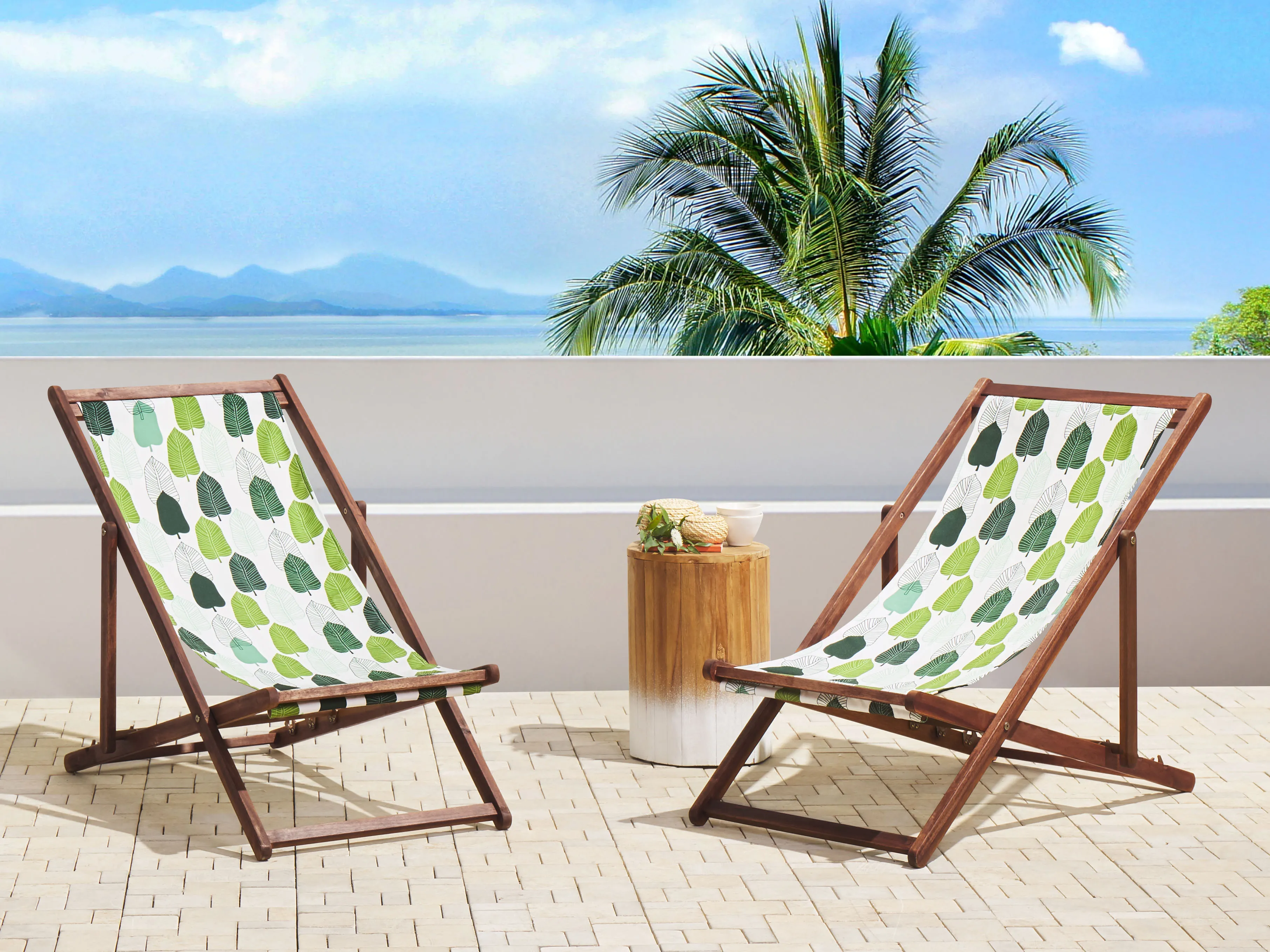 Set van 2 inklapbare ligstoelen ANZIO met vervangingshoezen Bloemen motief Acaciahout Donkerbruin