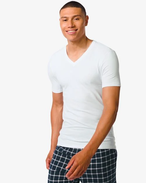 t-shirt homme regular fit col en v anti-transpiration blanc