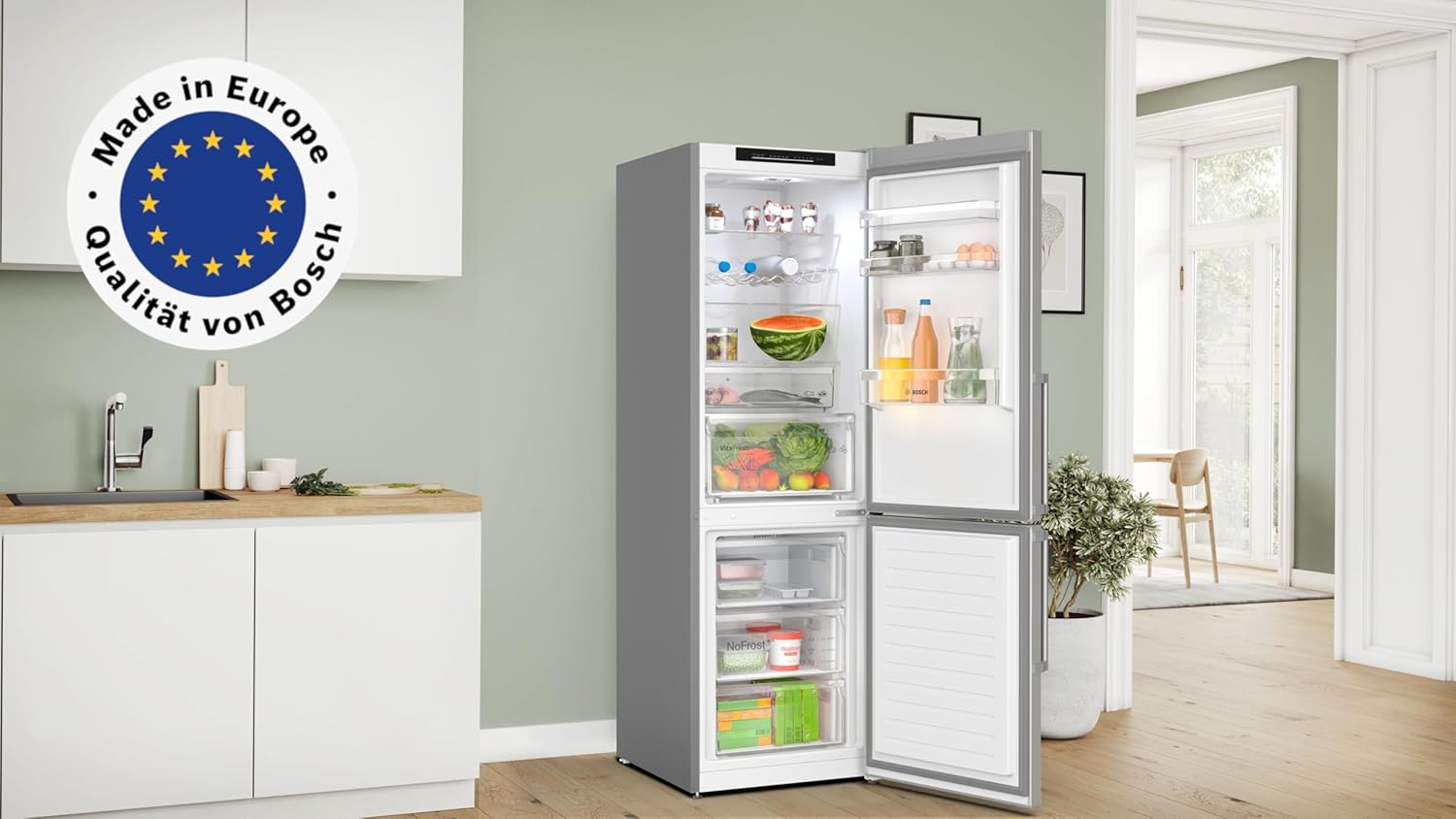 Bosch KGN36VICT Serie 4 Kühl-Gefrier-Kombination, 186 x 60 cm, 218 L Kühlen & 103 L Gefrieren, NoFrost nie wieder abtauen, VitaFresh XXL längere Frische, LED-Beleuchtung gleichmäßige Ausleuchtung