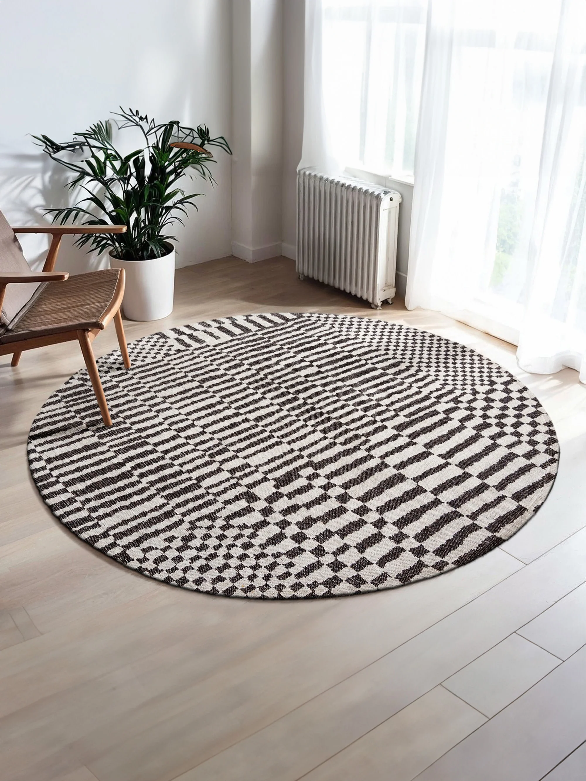 Rond jacquard in- & outdoor vloerkleed Berber, wasbaar