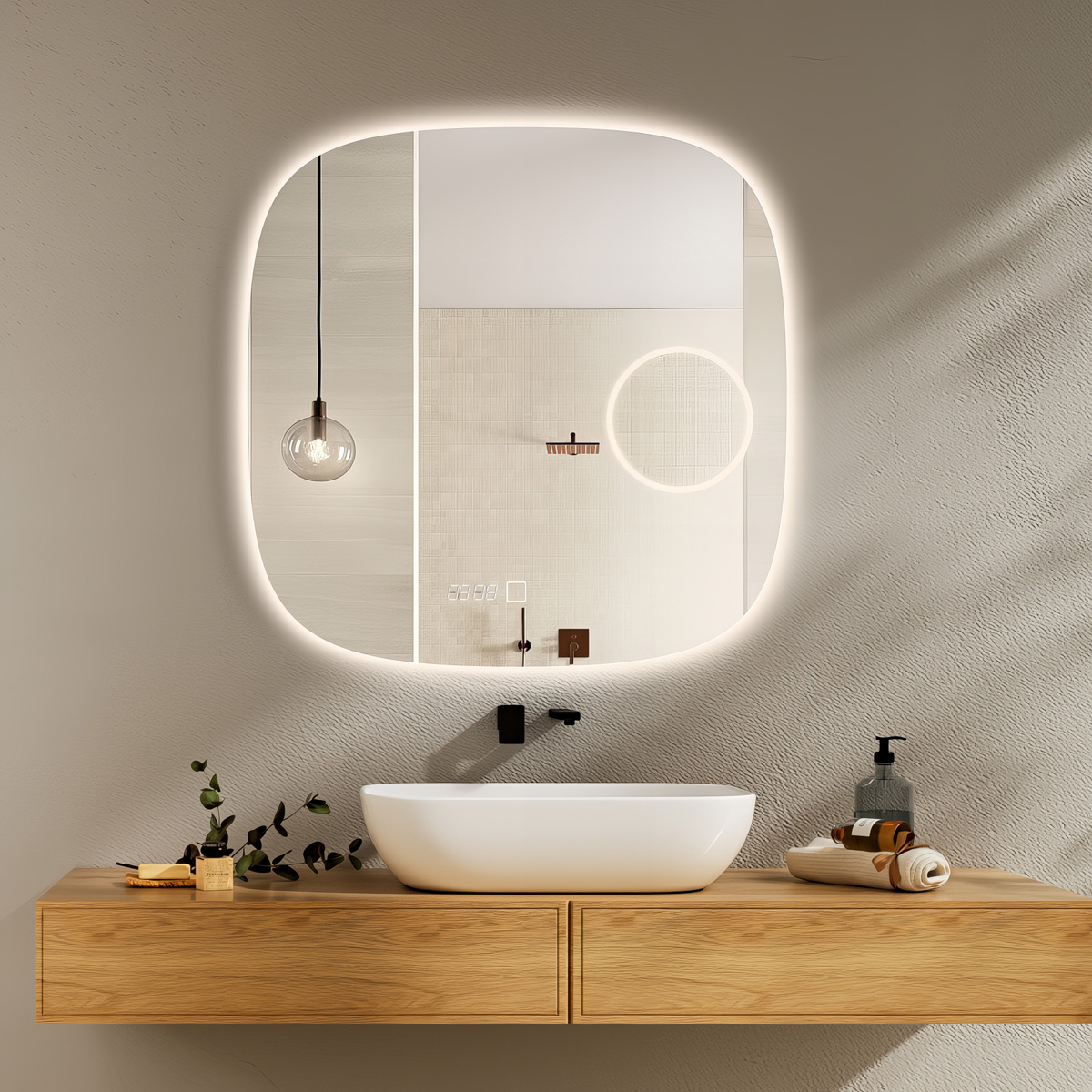 Saniclear Shave Deens ovale spiegel 60x60cm met verlichting, verwarming en vergrootglas