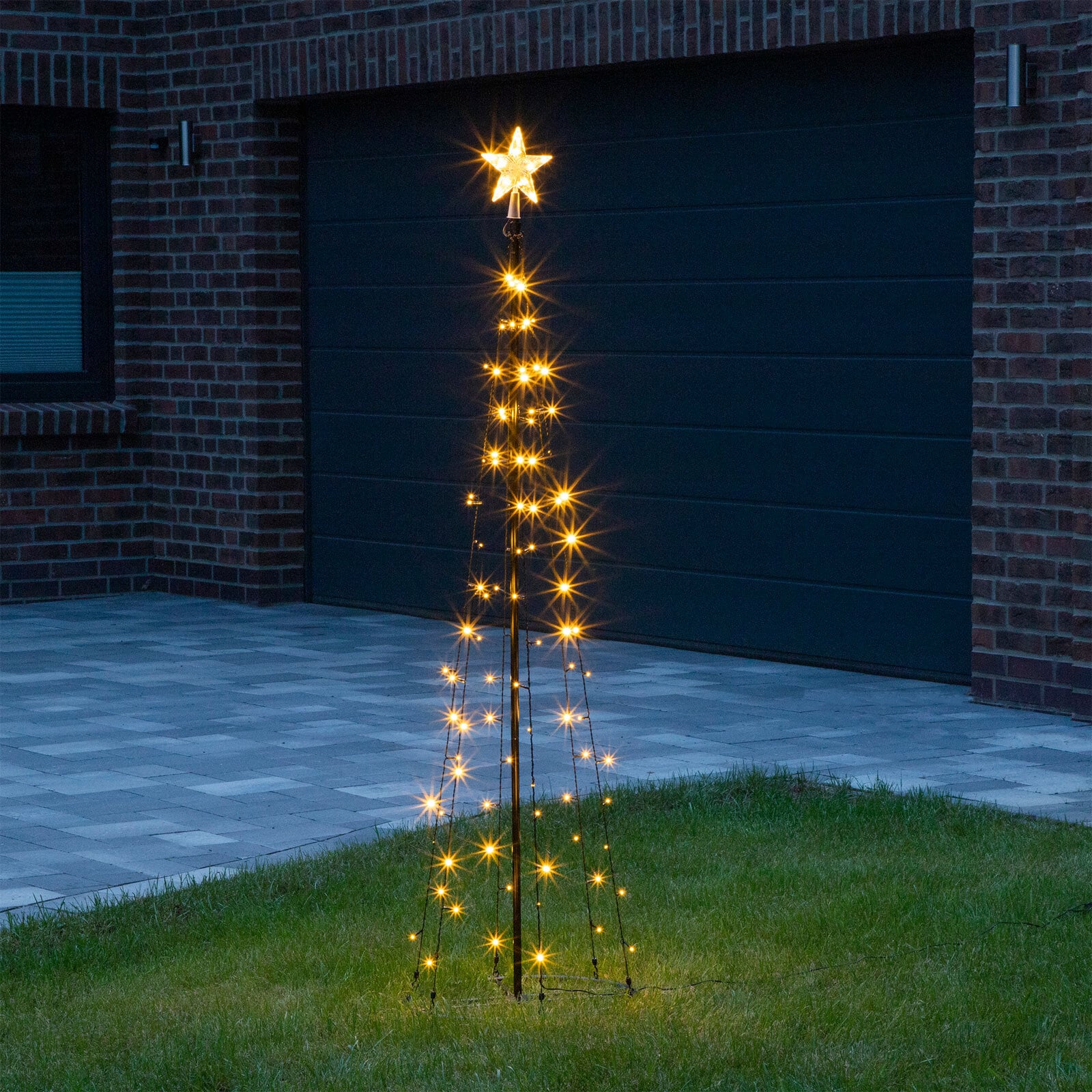 Außen LED Lichtobjekt Tannenbaum schwarz 180cm 106LEDs warmweiß Metall Weihnachten