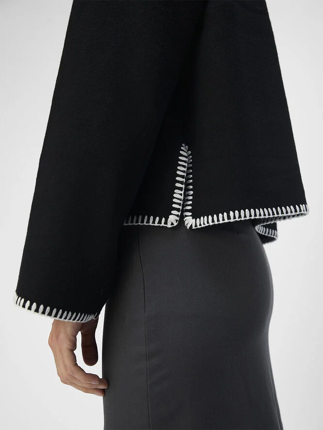Object OBJREYNARD LS V-NECK STICH PULLOVER Black/white stitches