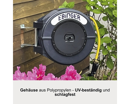 Professionele slanghaspel EBINGER DR 100 – R3, met 25 m ½” PVC-slang