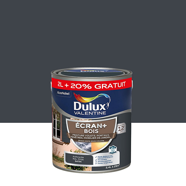 Peinture extérieure Ecran + bois Dulux Valentine satin anthracite 2L +20% gratuit