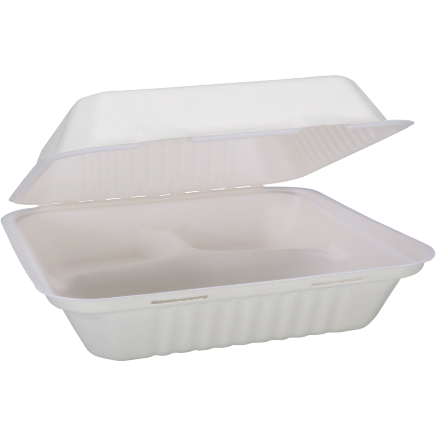 Depa Bak, Bagasse (suikerrietpulp), 3-vaks, 1200ml, maaltijdbox, 23x23x7.8cm, wit