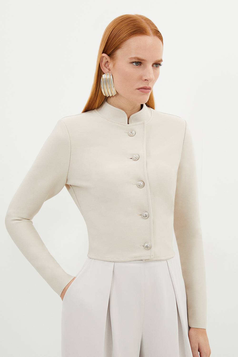 KarenMillen Veste Tricotée Ajustée Bandage Courte à Boutons