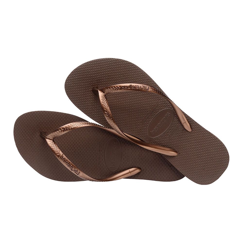 Havaianas SLIM - Tongs Femme dark brown/metal acoused