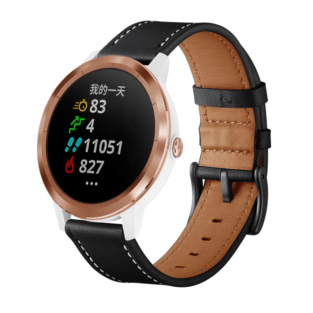 (Gr. M) Garmin Vivoactive 5 / 3 / Vivomove HR / Forerunner 645 Music Echtleder Ersatz Armband mit Dornschliesse (Gelenkumfang 160-220 mm) - Schwarz