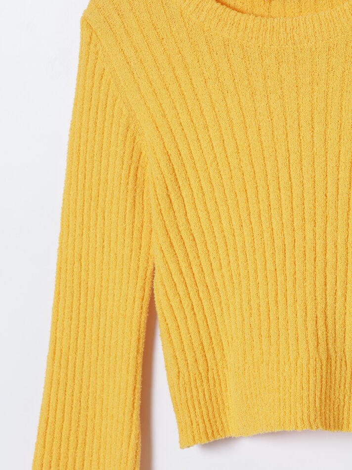 Suéter curto canelado - Amarelo