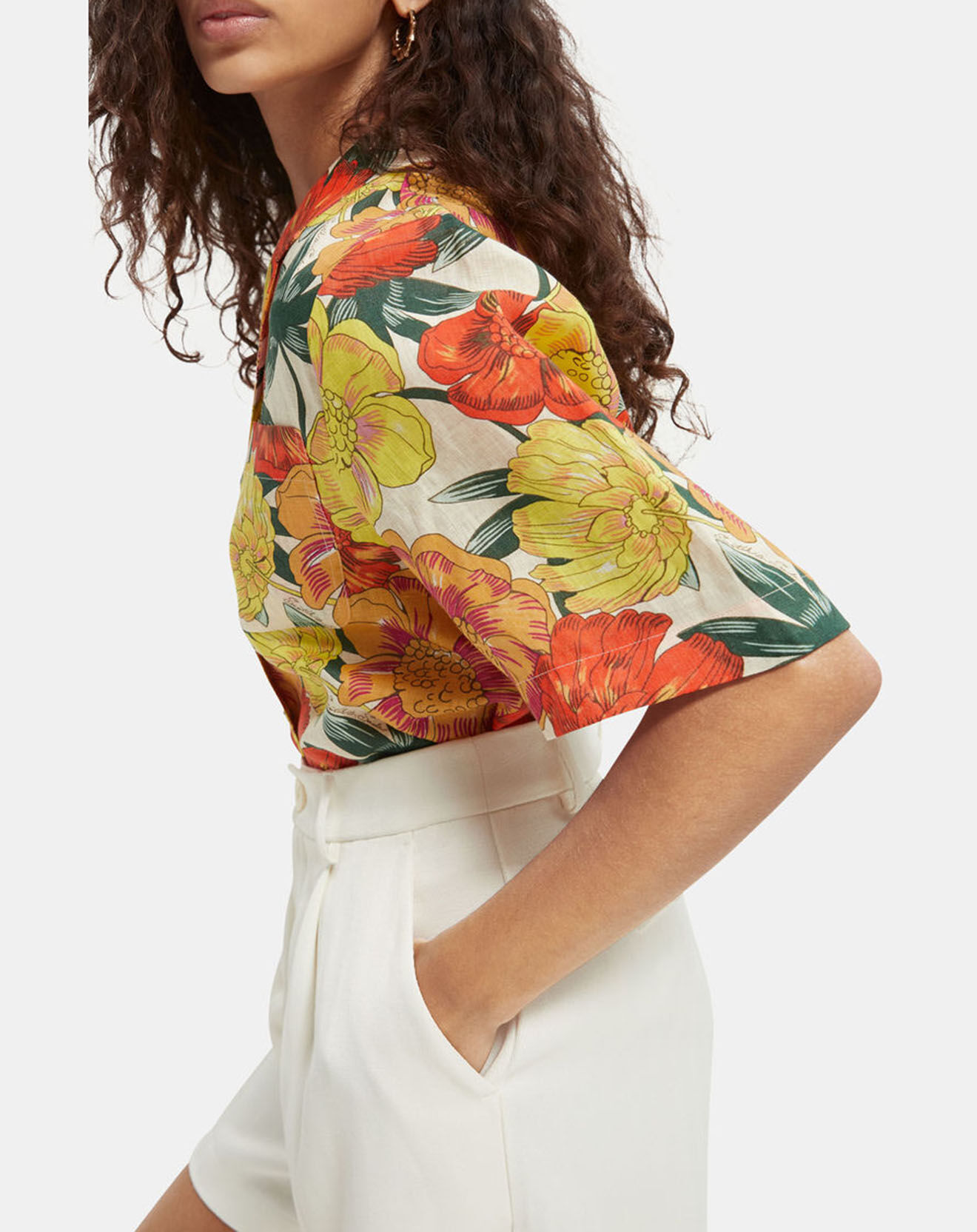 Scotch & Soda Chemise 100% Lin ample à imprimé Hawaïen multicolore