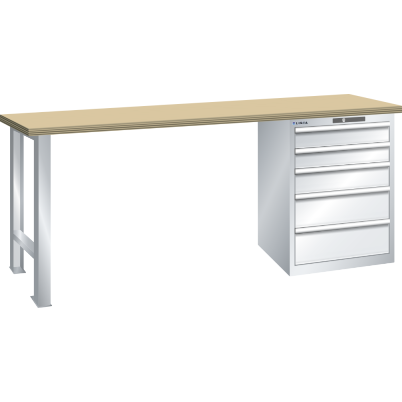 Lista - Établi 5 tiroirs plateau en hêtre H 90 x P 80 cm